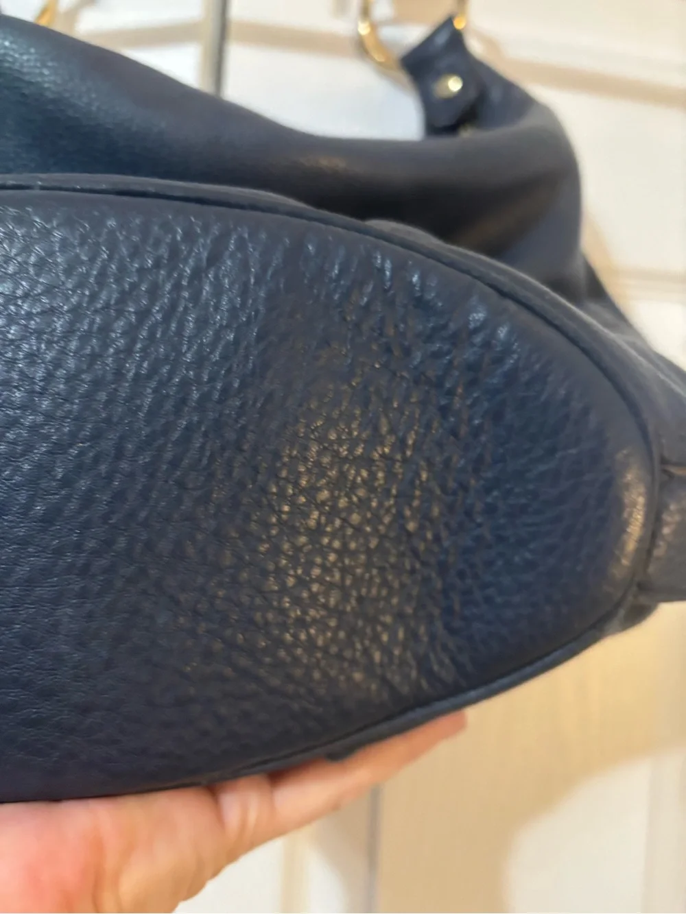 Michael Kors Dark Navy Pebbled Leather Hobo with Gold MK Emblem